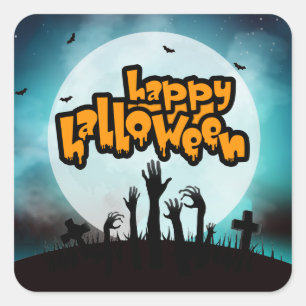 Happy Halloween Spooky Zombie Graveyard Square Sticker