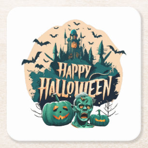 Happy Halloween Square Paper Coaster