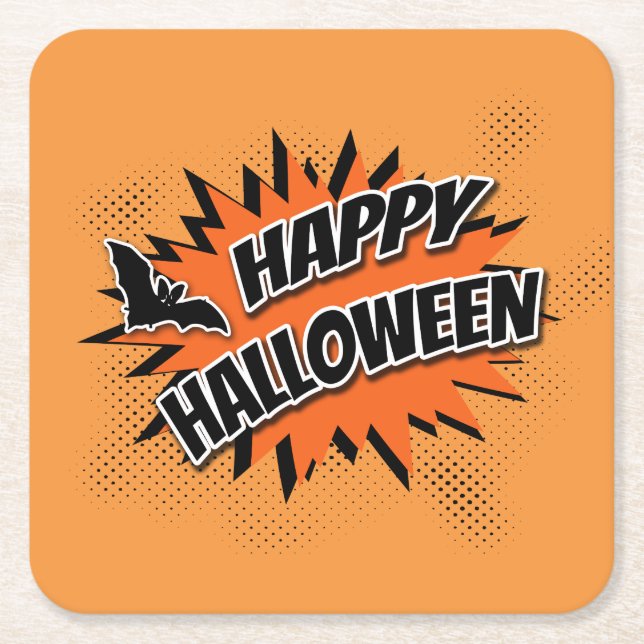 Happy Halloween Square Paper Coaster (Front)