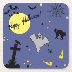 Happy Halloween Square Paper Coaster