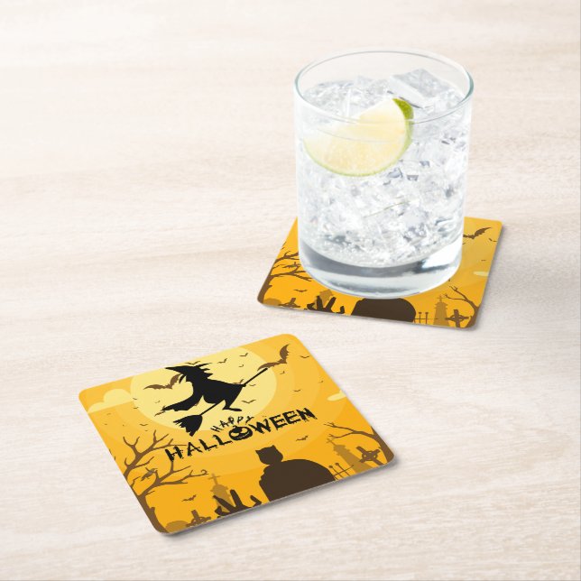Happy Halloween Square Paper Coaster (Insitu)