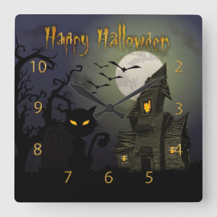 Happy Halloween Square Wall Clock