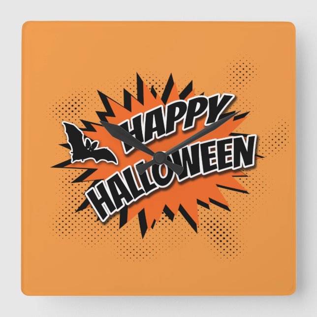 Happy Halloween Square Wall Clock (Front)