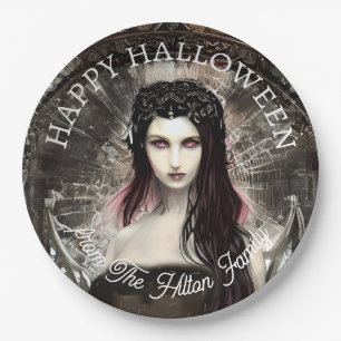 Happy Halloween Steampunk Gothic Fallen Angel Paper Plate