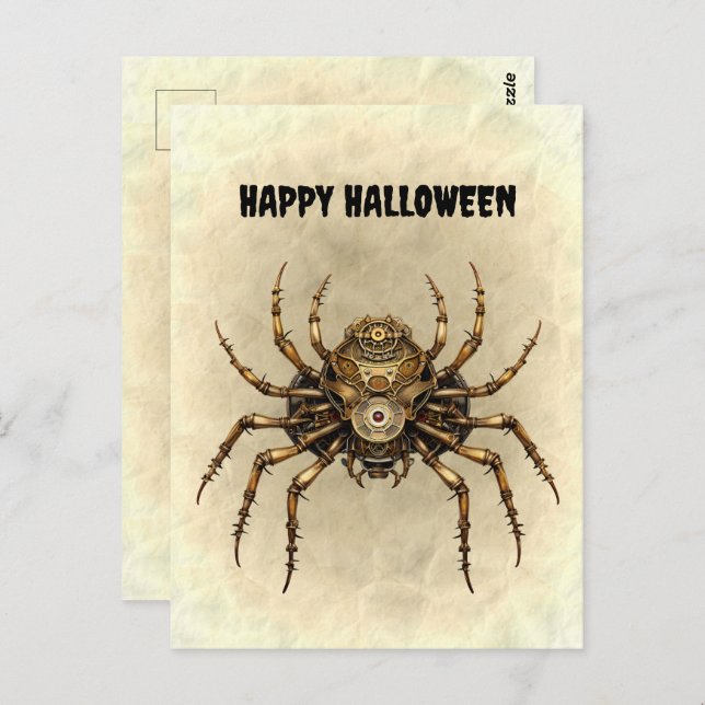 Happy Halloween Steampunk Spider Postcard (Front/Back)