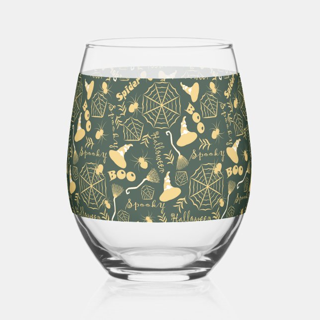 Happy Halloween Stemless Wine Glass (Front)