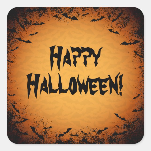 Happy Halloween stickers with grungy bat border (Front)
