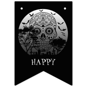 Happy Halloween Sugar Skull Graveyard Full Moon 1 Bunting