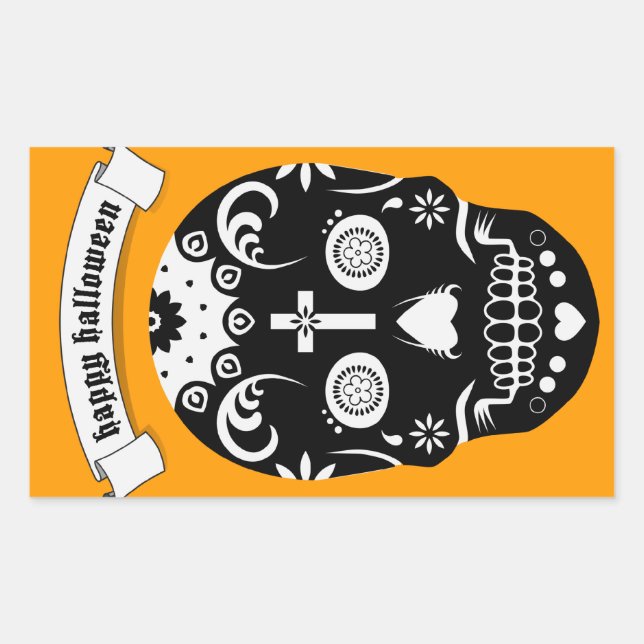 happy halloween sugar skull rectangular sticker (Front)