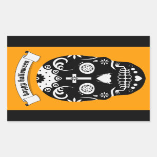 happy halloween sugar skull rectangular sticker