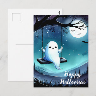 Happy Halloween Swinging Ghost Postcard