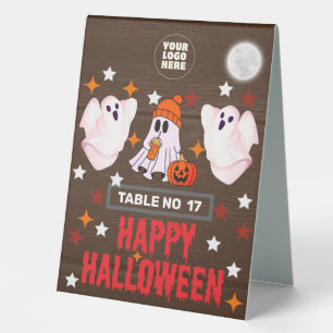 Happy Halloween Table Number Card with Custom Logo