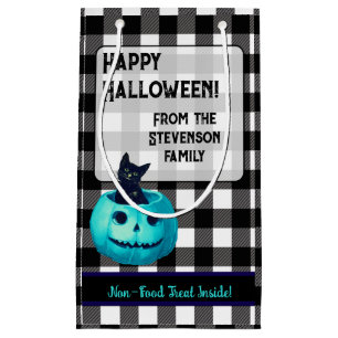 Happy Halloween Teal Pumpkin and Black Cat Small Gift Bag