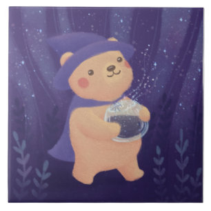 Happy Halloween: Teddy the Witch Illustration Ceramic Tile