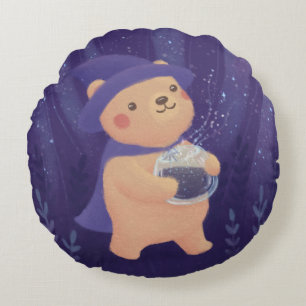 Happy Halloween: Teddy the Witch Illustration Round Cushion