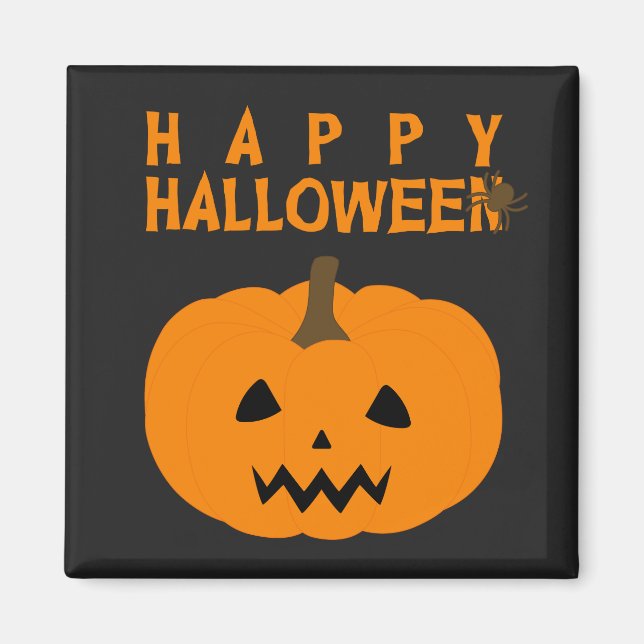 Happy Halloween Text and Pumpkin on Black Magnet (Front)