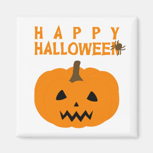 Happy Halloween Text and Pumpkin on White Magnet