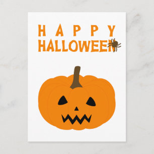 Happy Halloween Text and Pumpkin on White Postcard