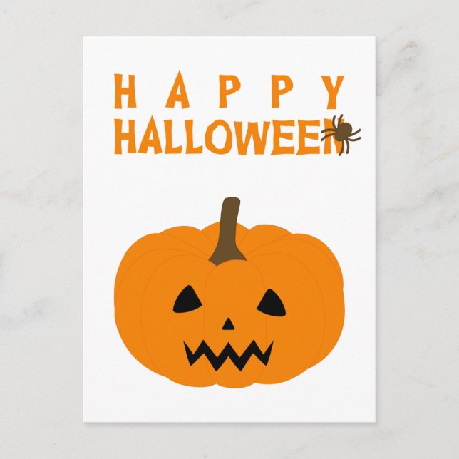 Happy Halloween Text and Pumpkin on White Postcard (Front)