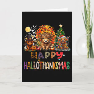 Happy Halloween Thanksgiving Christmas Cow Holiday Card
