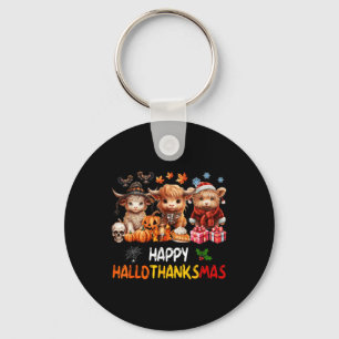 Happy Halloween Thanksgiving Christmas Cow Holiday Key Ring