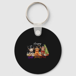 Happy Halloween Thanksgiving Christmas Cow Holiday Key Ring