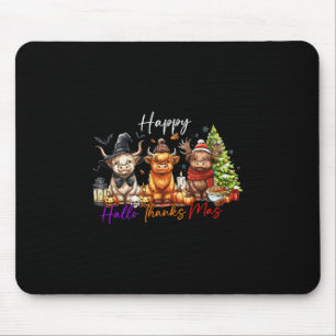 Happy Halloween Thanksgiving Christmas Cow Holiday Mouse Pad