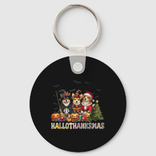 Happy Halloween Thanksgiving Christmas Dog Lovers  Key Ring