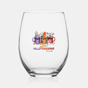 happy halloween thanksgiving christmas funny nurse stemless wine glass