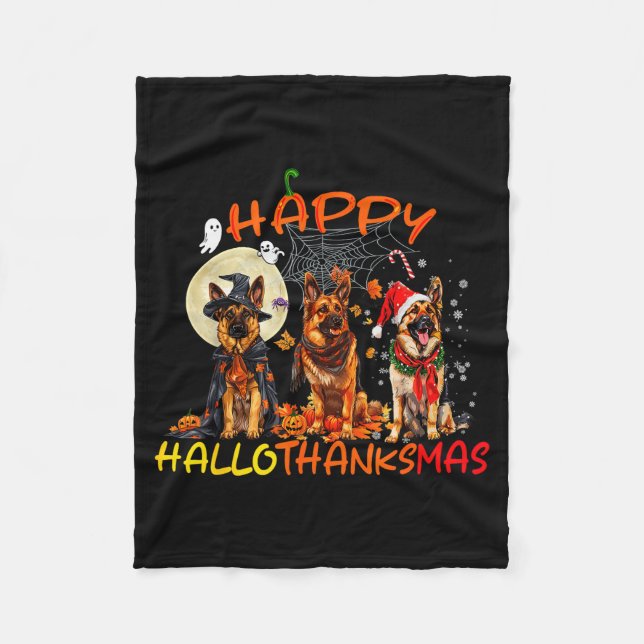 Happy Halloween Thanksgiving Christmas German Shep Fleece Blanket (Front)