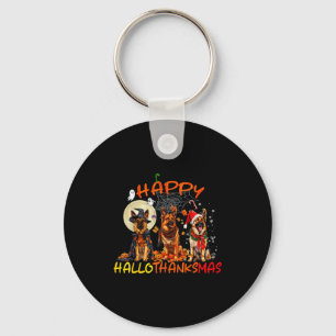 Happy Halloween Thanksgiving Christmas German Shep Key Ring