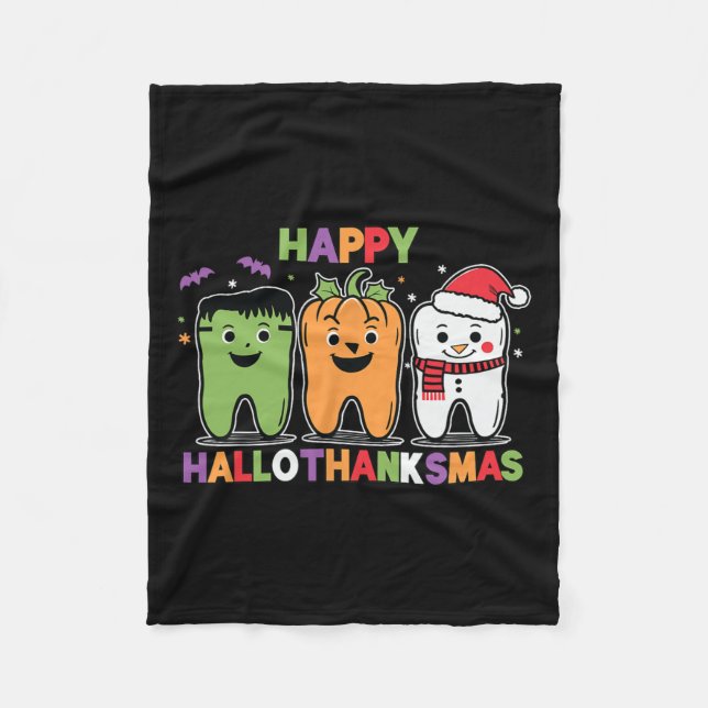 Happy Halloween Thanksgiving Christmas Happy Hallo Fleece Blanket (Front)