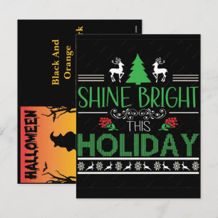 Happy Halloween Thanksgiving Christmas Holiday Postcard
