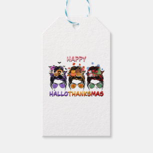happy halloween thanksgiving christmas messy bun gift tags