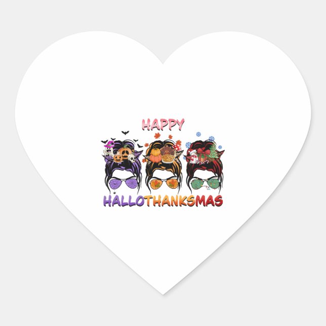 happy halloween thanksgiving christmas messy bun heart sticker (Front)
