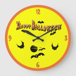 Happy Halloween & The Bats - Large Clock