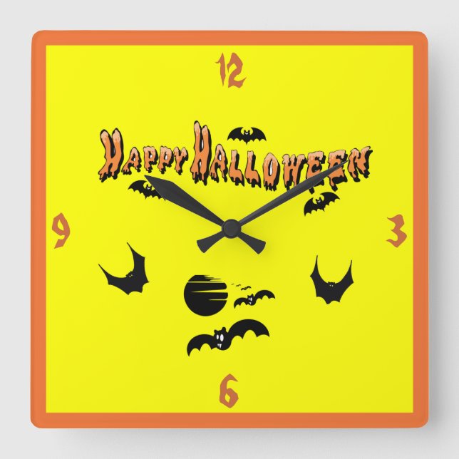 Happy Halloween & The Bats - Square Wall Clock (Front)