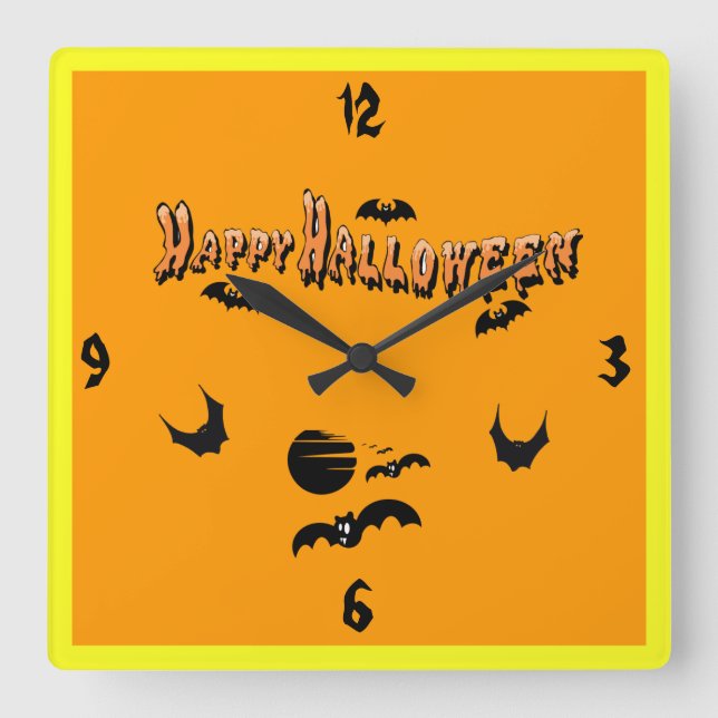 Happy Halloween & the Bats - Square Wall Clock (Front)