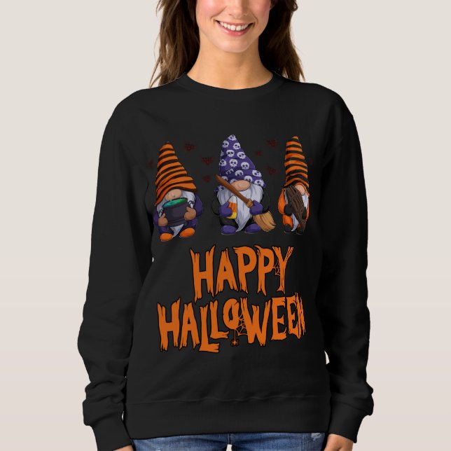 Happy Halloween Three Gnomes Funny Cute Gnome Sweatshirt (Front)