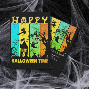 Happy Halloween Time Witch House Ghost Cemetery Invitation