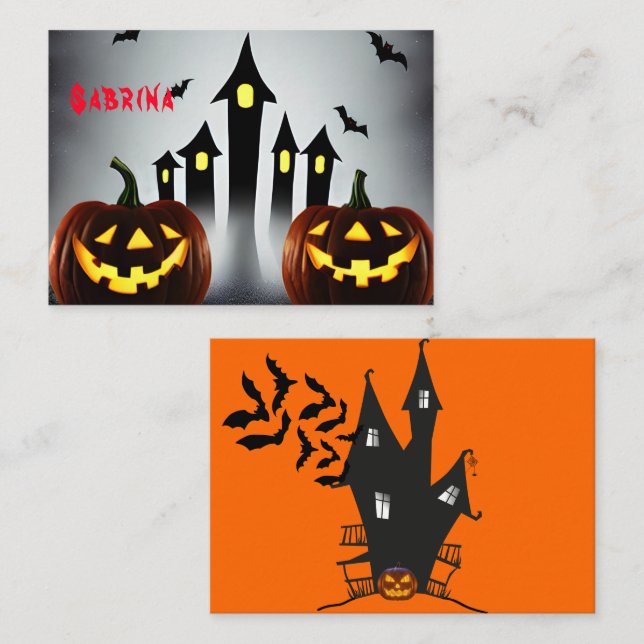 Happy Halloween Treats Creepy Jack 'o Lantern Place Card (Front/Back)