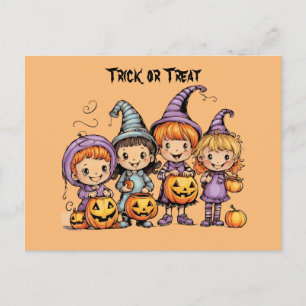 Happy Halloween trick or treat children Holiday Postcard