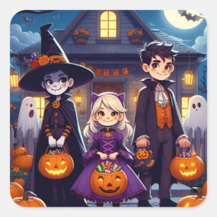 Happy Halloween trick or treat children Square Sticker