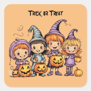 Happy Halloween trick or treat children Square Sticker