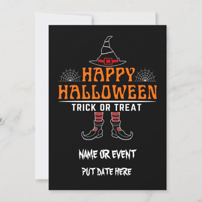 happy halloween trick or treat editable invitation (Front)