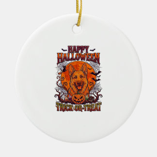 Happy Halloween Trick Or Treat German Shepherd Pum Ceramic Ornament