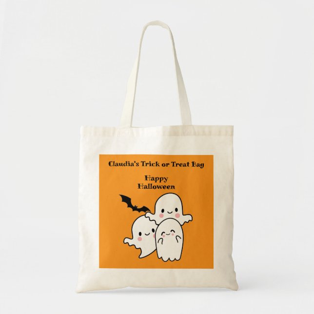 Happy Halloween TRICK or TREAT Ghost Bats Tote Bag (Front)