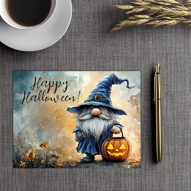 Happy Halloween Trick or Treat Gnome Holiday Postcard (Creator Uploaded)