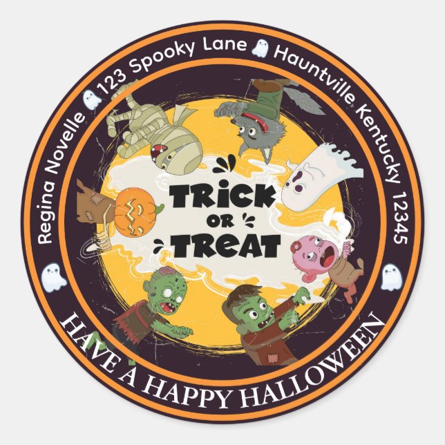 Happy Halloween Trick or Treat Monsters  Classic Round Sticker (Front)