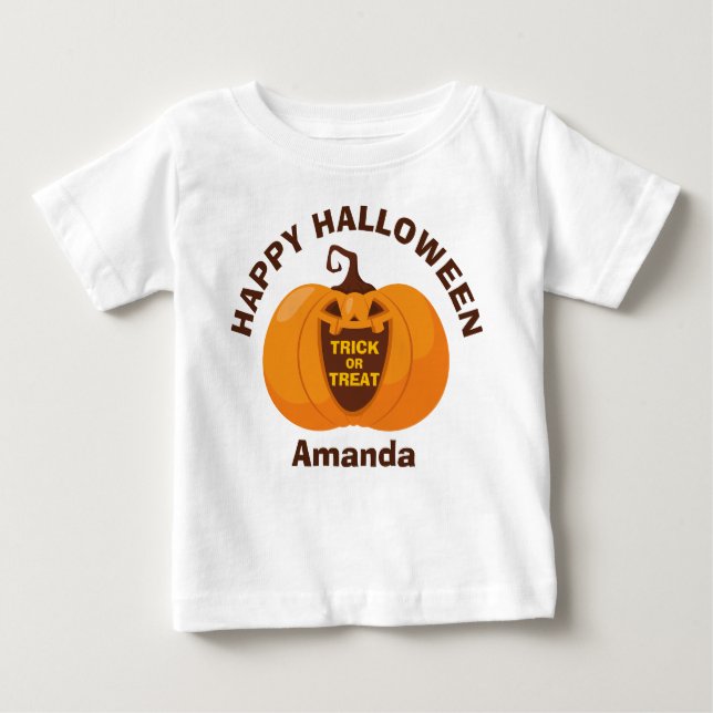 Happy Halloween Trick or Treat Orange Pumpkin  Baby T-Shirt (Front)